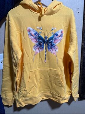 Yellow Butterfly Graphic Hoodie - Women Sweater
